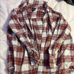 GAP Women's Plaid Button Down Shirt - Red and White